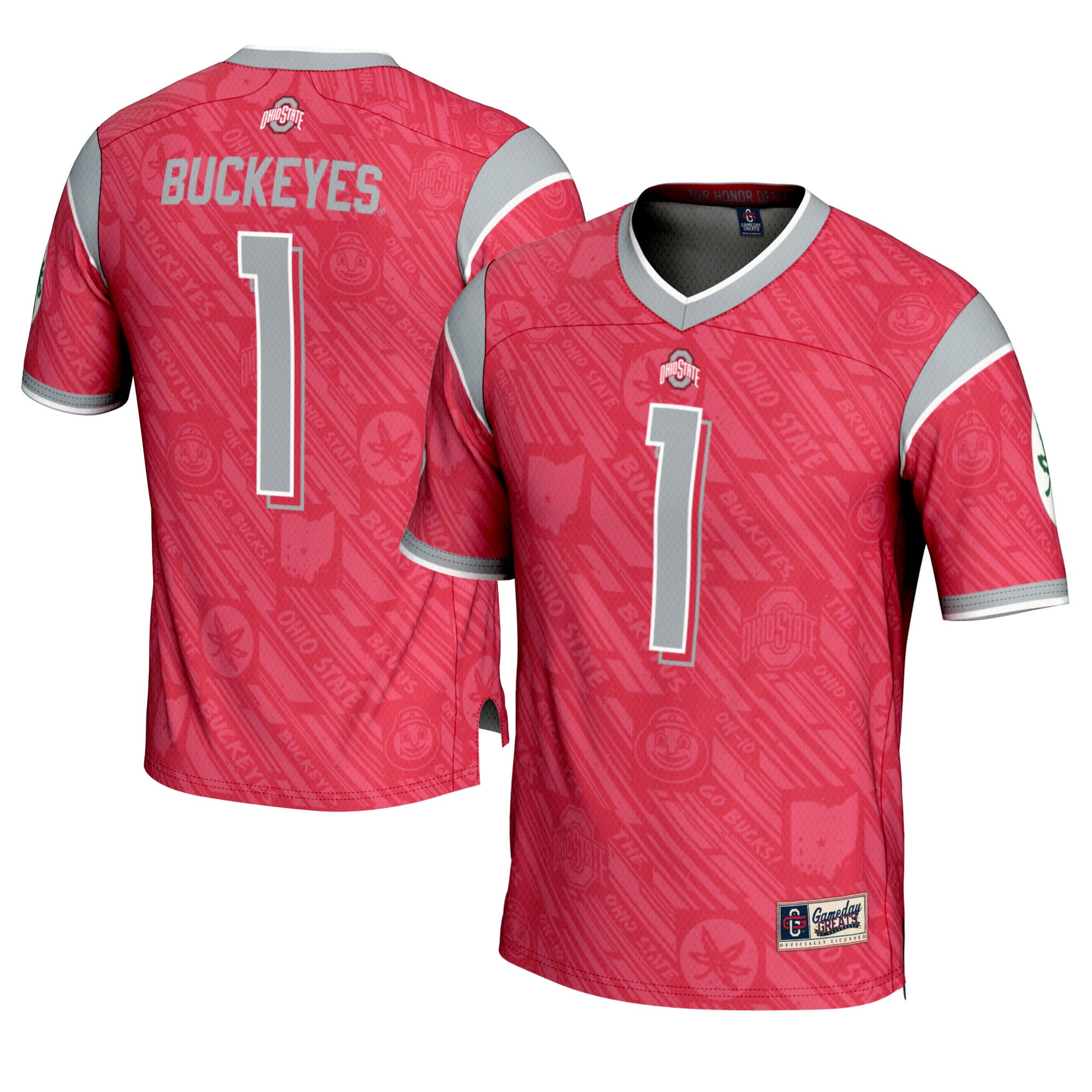 Ohio State Buckeyes #1 GameDay Greats Scarlet Highlight Print Football Fashion Jersey