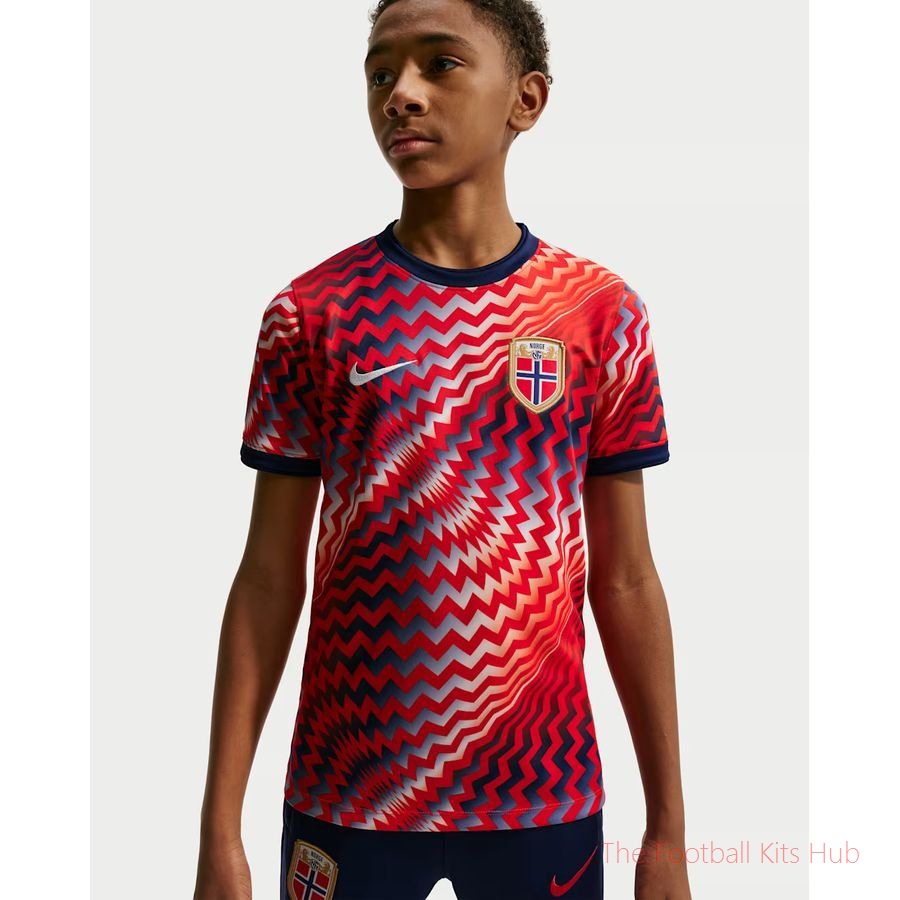 Norway Training T-Shirt Dri-FIT Pre Match World Cup 2026 - Chile Red/Blue Void/White Kids