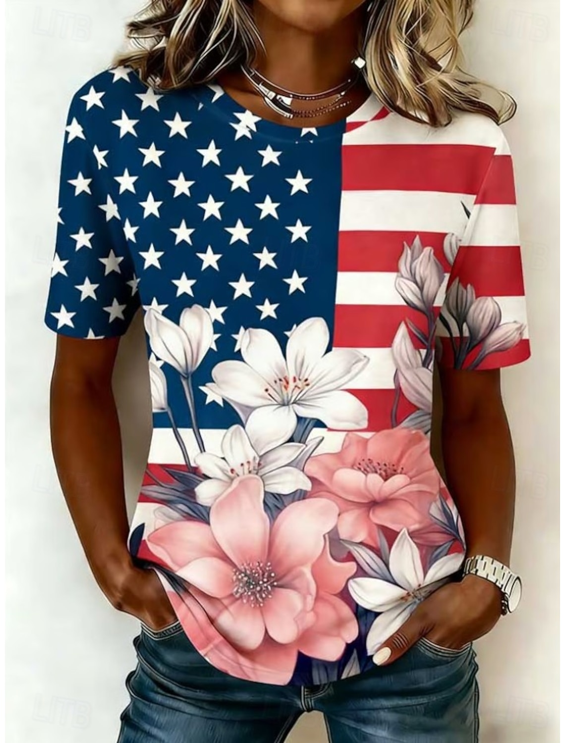 American Independence Day Women's Shirt Short Sleeve Graphic Flag Vintage Stylish Casual Sleeveless Shirt Collar Regular Tops Daily Blue White Light Blue Summer Spring