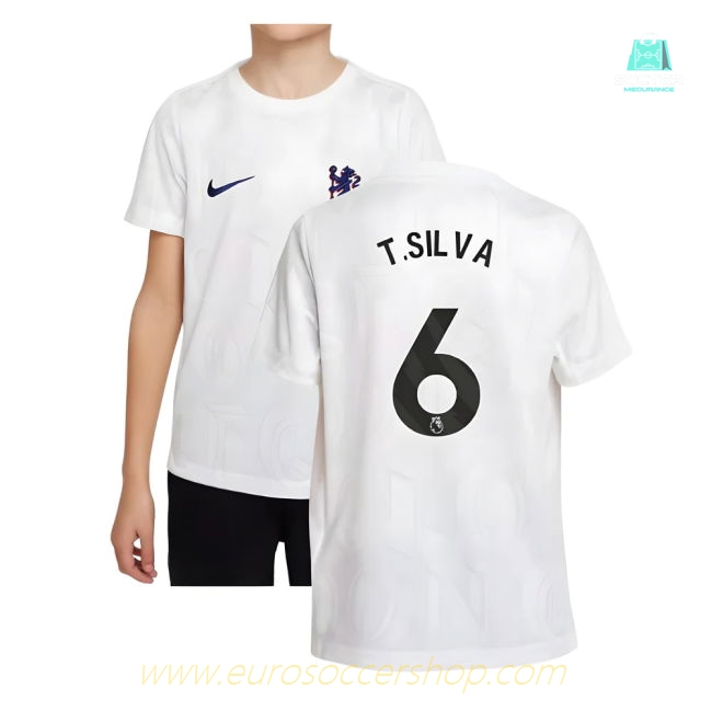 2025-2026 Chelsea Pre-Match Shirt (White) - Kids (T.Silva 6)