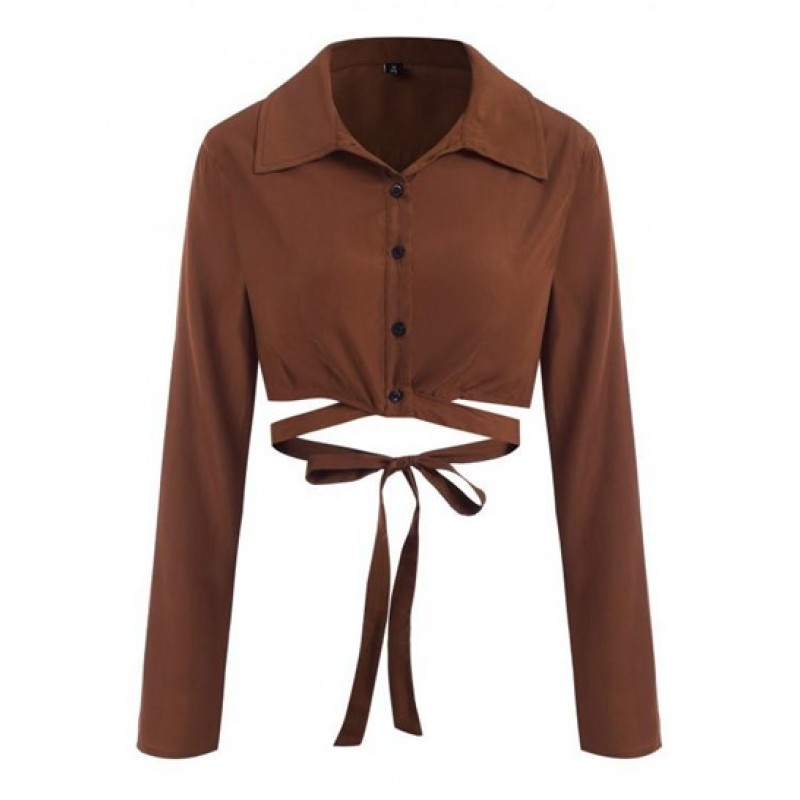 Button Up Midriff Flossing Crop Shirt RQ9431