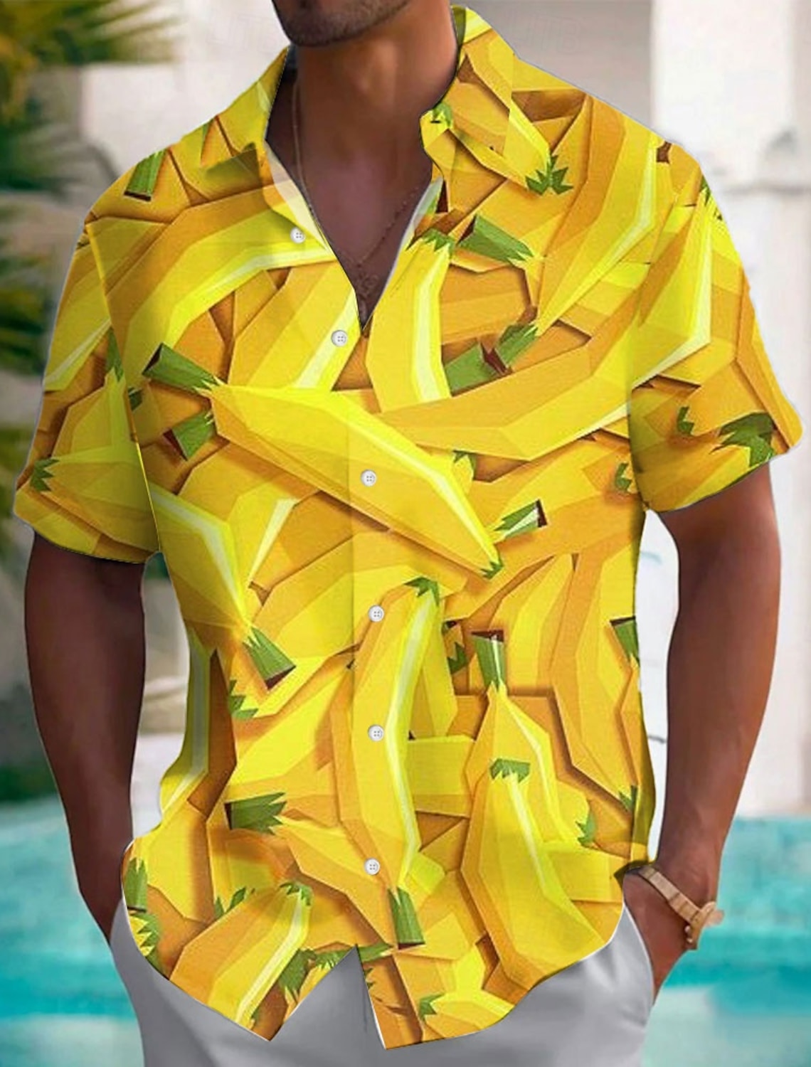 Men's Fruit Optical Illusion Banana Shirt Summer Hawaiian Shirt Button Up Shirt Short Sleeve Hawaiian Resort Vacation Holiday Beach Wear Summer Spring Turndown 3D Print Collared Shirts Light Yellow