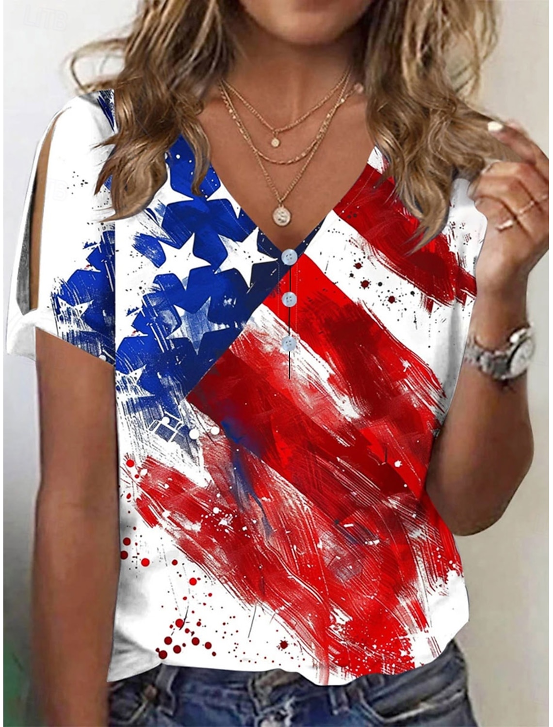 Independence Day Patriotic Women's Zip Up Sweatshirts Geometric Striped Active Fashion Casual Long Sleeve Crew Neck Regular Tops Street Dailywear Zipper Print White Spring Fall Winter