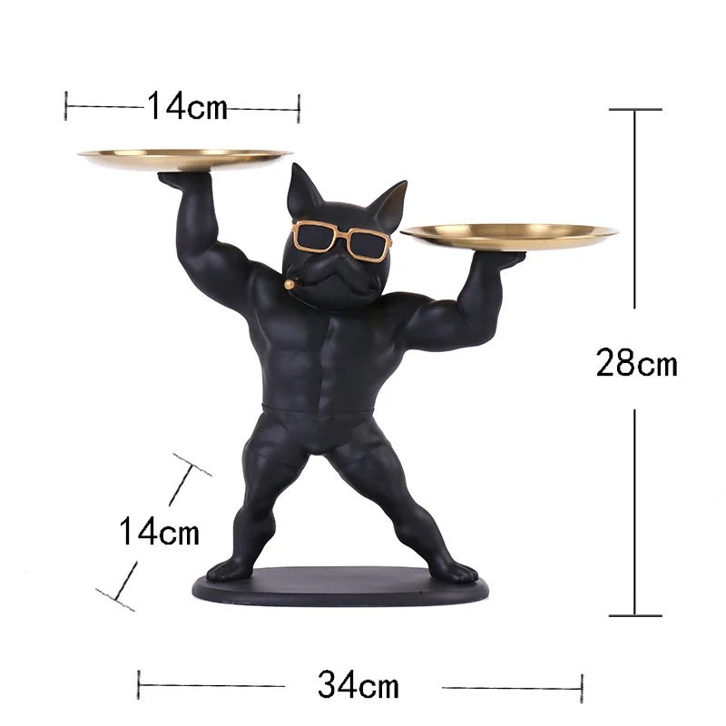 Muscle Frenchie Butler Statue – Dual Tray French Bulldog Decor
