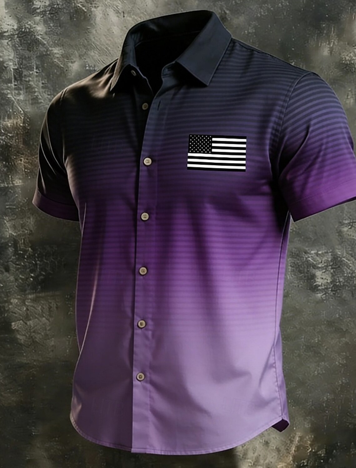 Men's 4th of July U.S. 250th Anniversary Gradient Color US Flag Shirt Button Up Shirt Short Sleeve Patriotic Outdoor Holiday Summer Spring Turndown 3D Print Collared Shirts Blue Black Red Purple