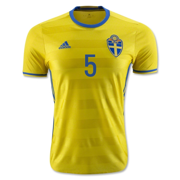Sweden Home 2016 5 Olsson Soccer Jersey Shirt - Official Replica 26180