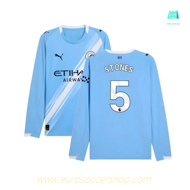 2025-2026 Man City Long Sleeve Home Shirt (Stones 5)