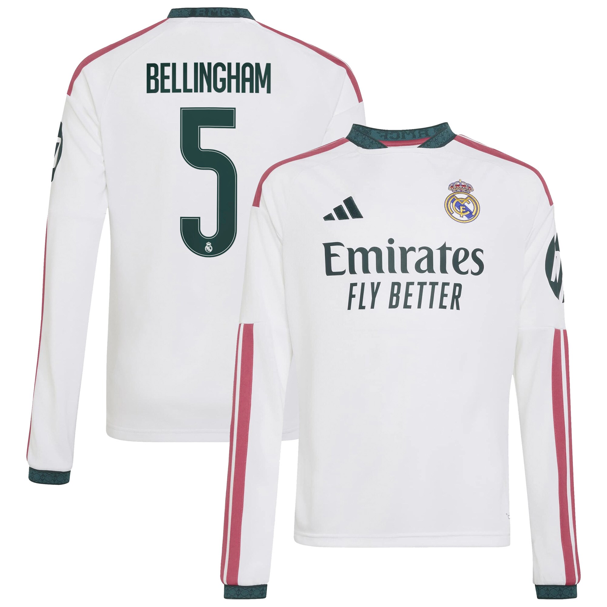 [SJH] Jude Bellingham #5 Real Madrid Youth 2026/27 Home Replica Long Sleeve Jersey - White