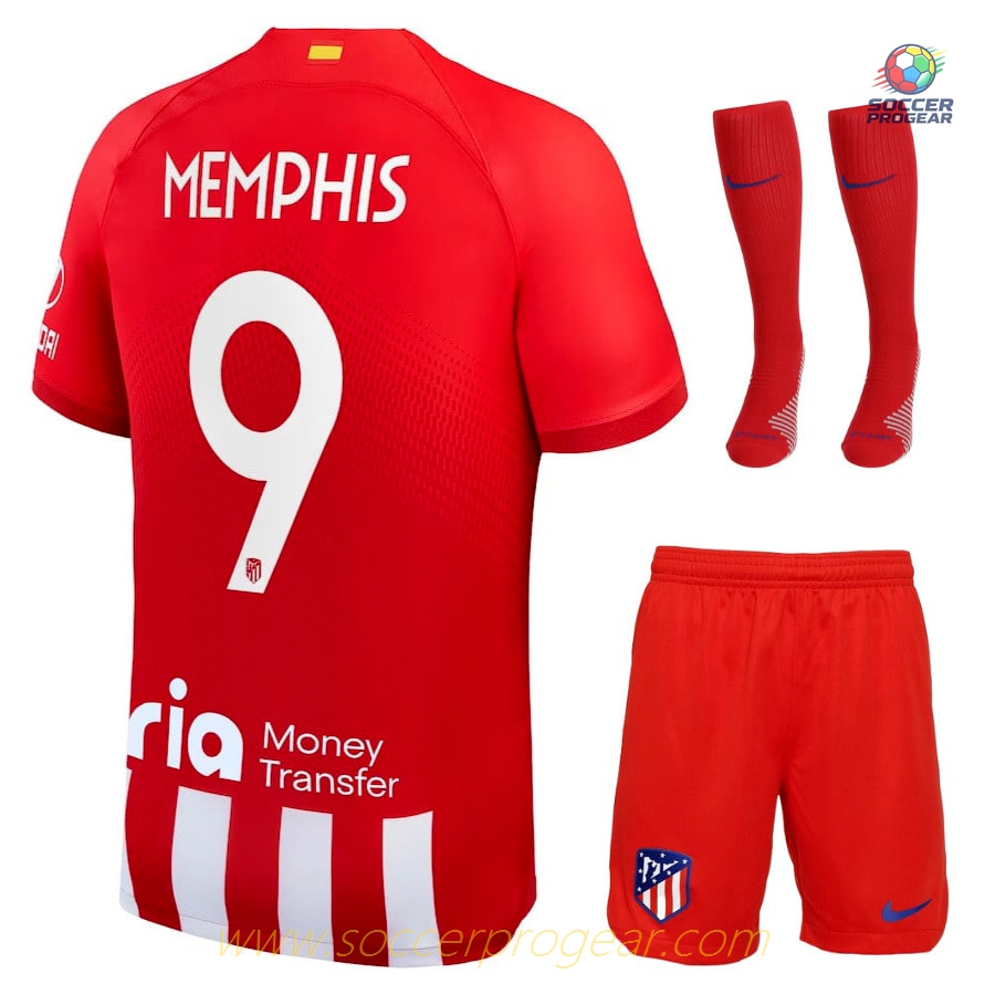 Atletico Madrid Home 2023 2024 Memphis Children Soccer Uniform Football Jersey