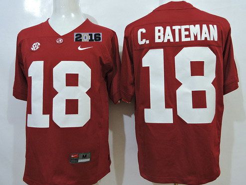 Men's Alabama Bama #18 Cooper Bateman Red 2016 alternate jersey