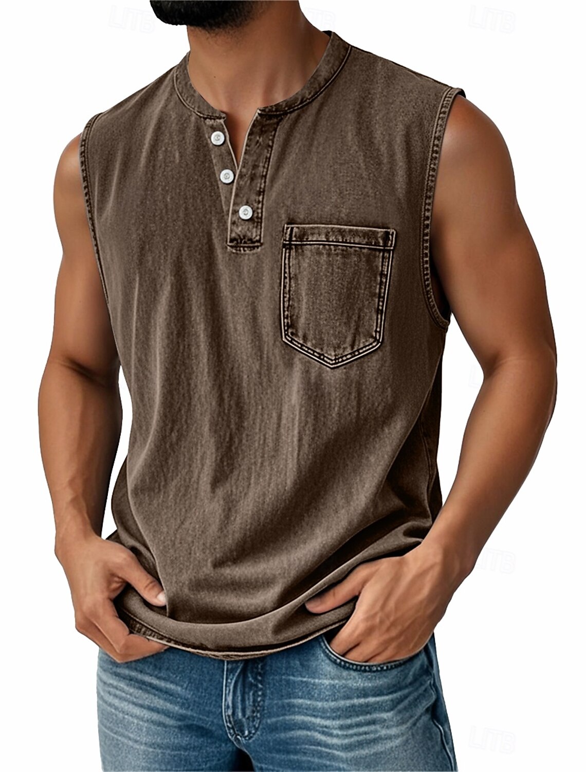 SoftFade™ Men's Vintage Vest Top 100% Cotton Acid Wash Undershirt Sleeveless Henley Shirt Summer Fall Plain Classic Vacation Street Black Top Tee for Men