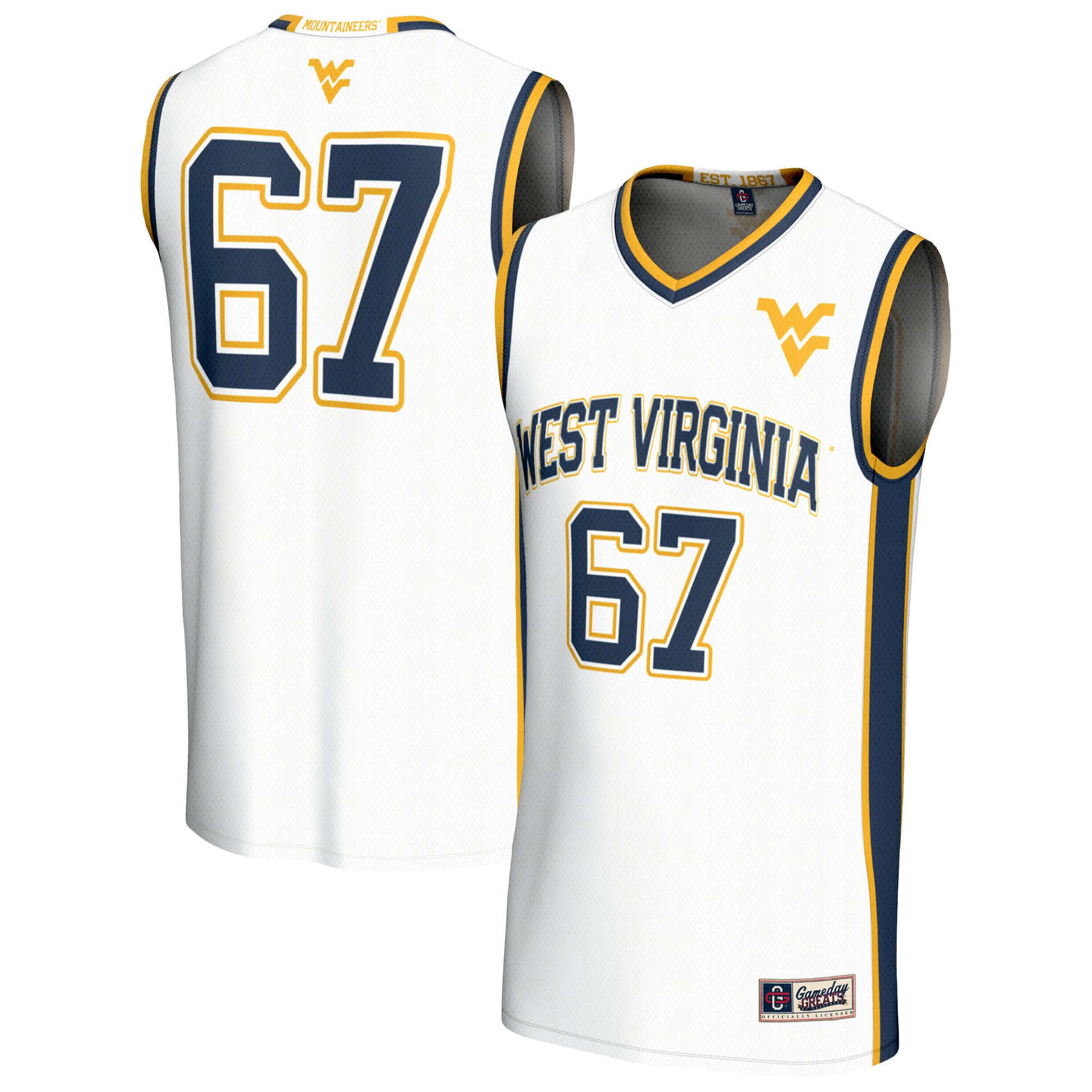 [NJP] West Virginia Mountaineers GameDay Greats Unisex Lightweight Collegiate Basketball Fashion Jersey - White