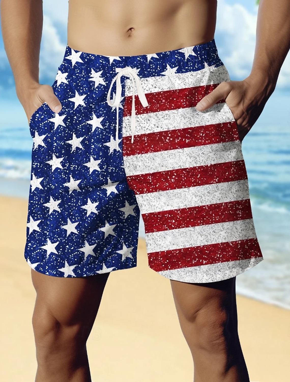 Independence Day Men's US Flag Patriotic Fourth of July Swim Trunks Swim Shorts Board Shorts Mid Waist Hawaiian Holiday Side Pockets Mesh Lining Elastic Drawstring Waist