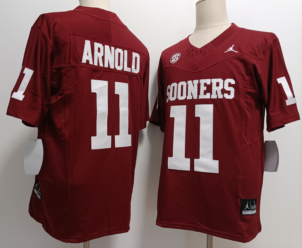 Men's OU OK Red 2024 away jersey Jackson Arnold #11 stitched Jersey