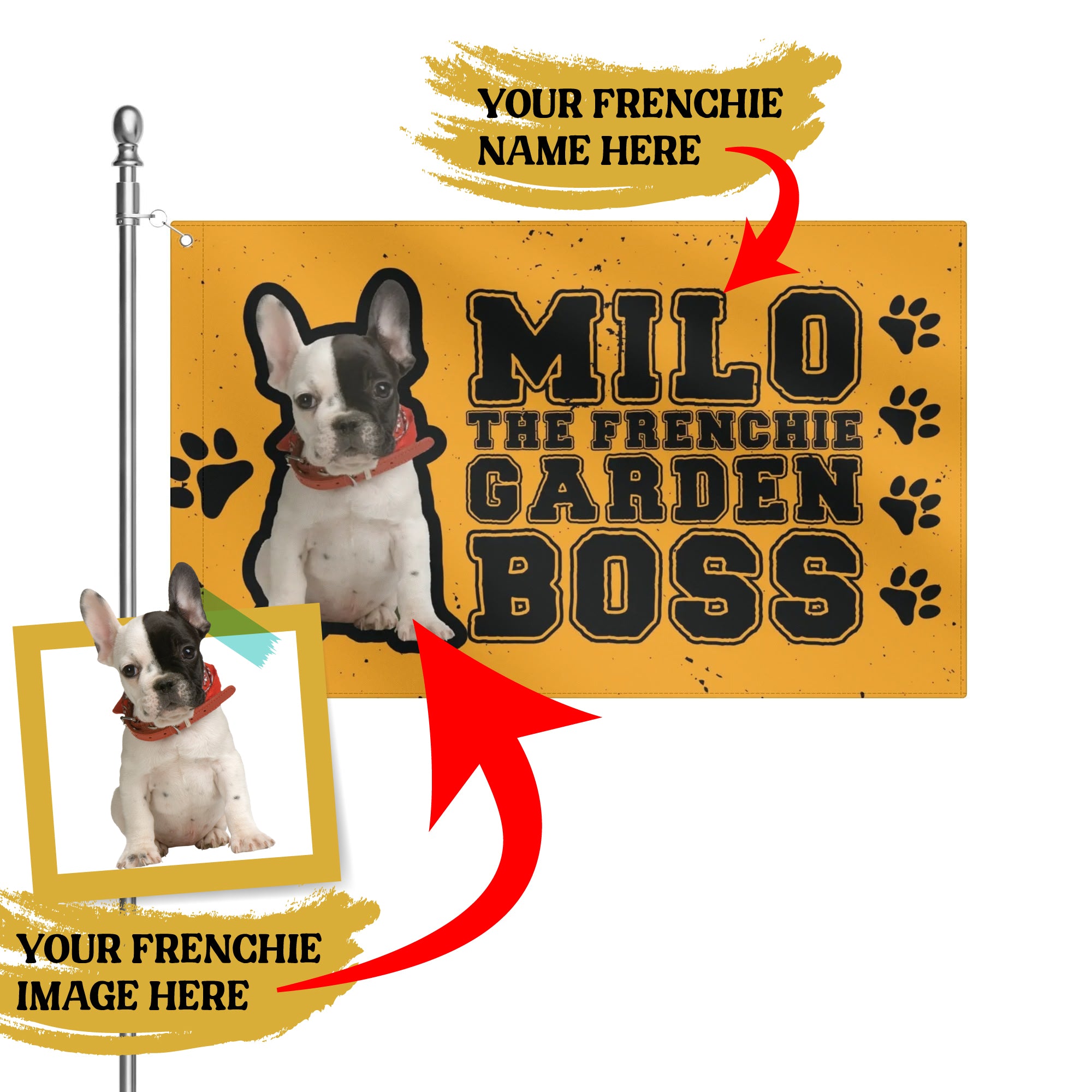 Cozy Personalized Garden Flag Banner With French Bulldog Name & Image...