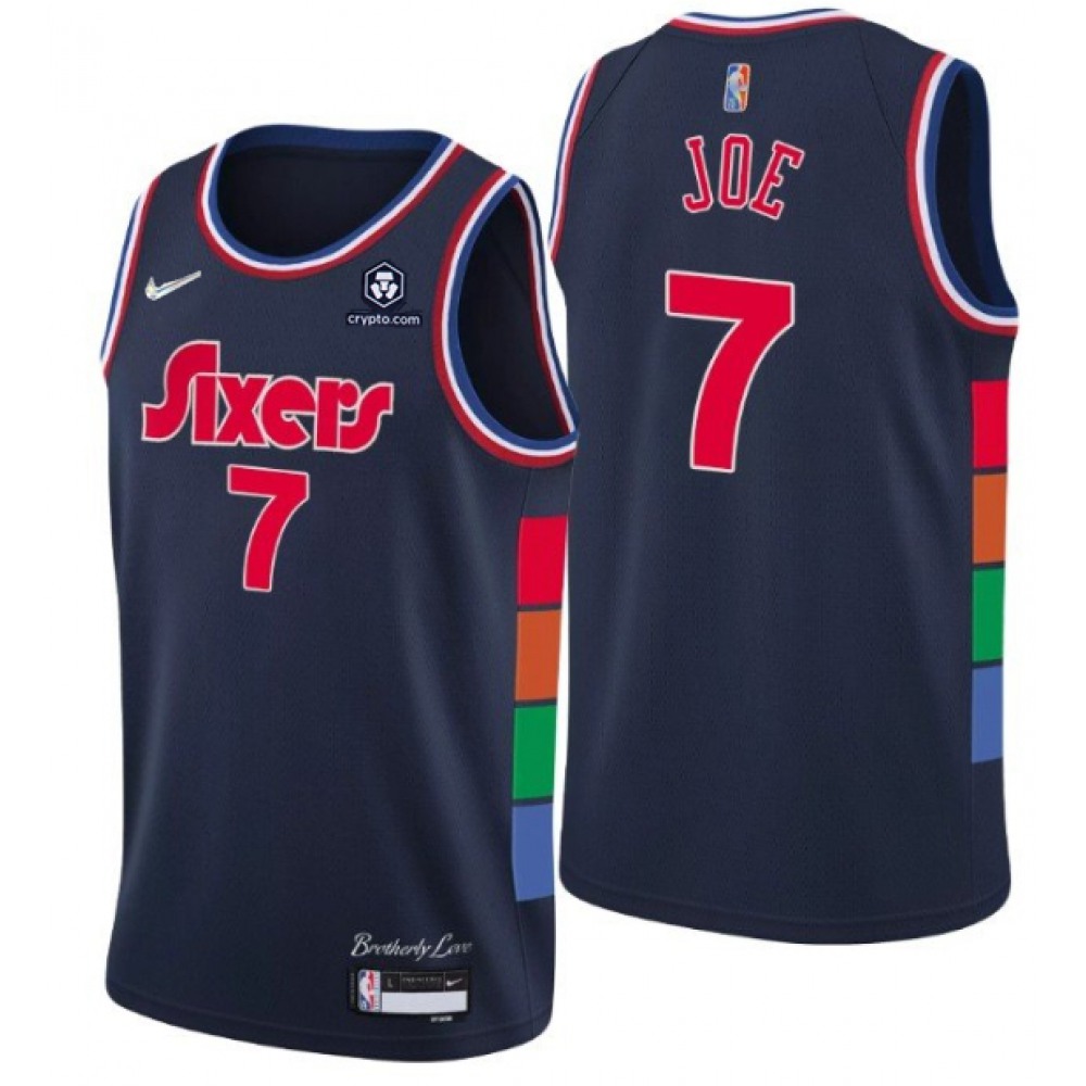 Men's Philadelphia 76ers #7 Isaiah Joe 2021/22 City Edition Navy 75th Anniversary Stitched Swingman Jersey