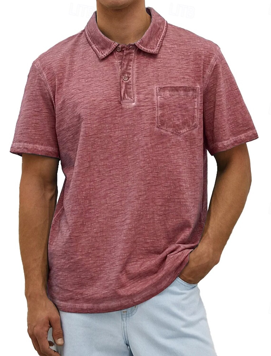 Men's Polo Shirts 100% Cotton Acid Wash Shirt Casual Holiday Lapel