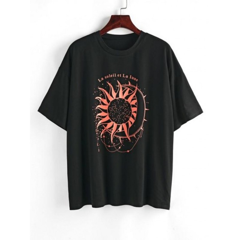 Sun Slogan Print Drop Shoulder Oversized T Shirt DM1693