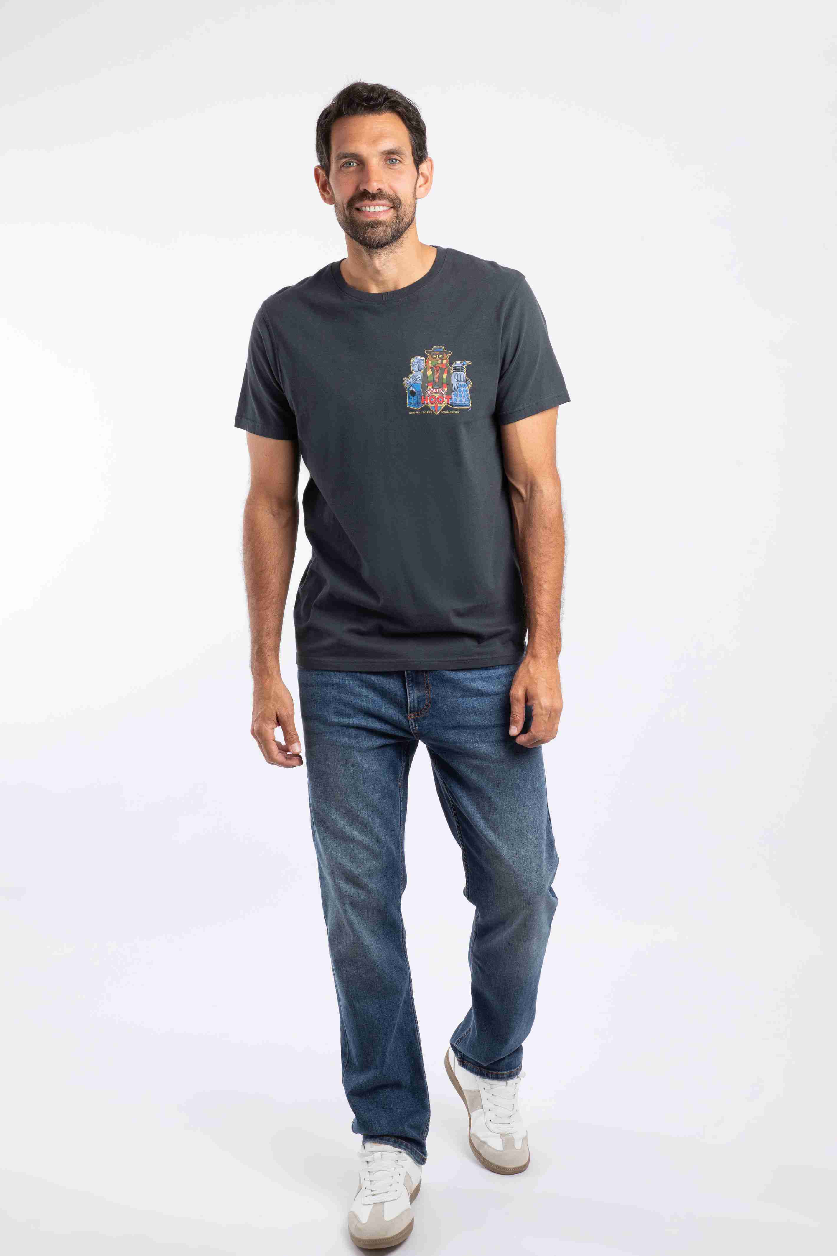 Doctor Hoot Back Print Artist T-Shirt Navy