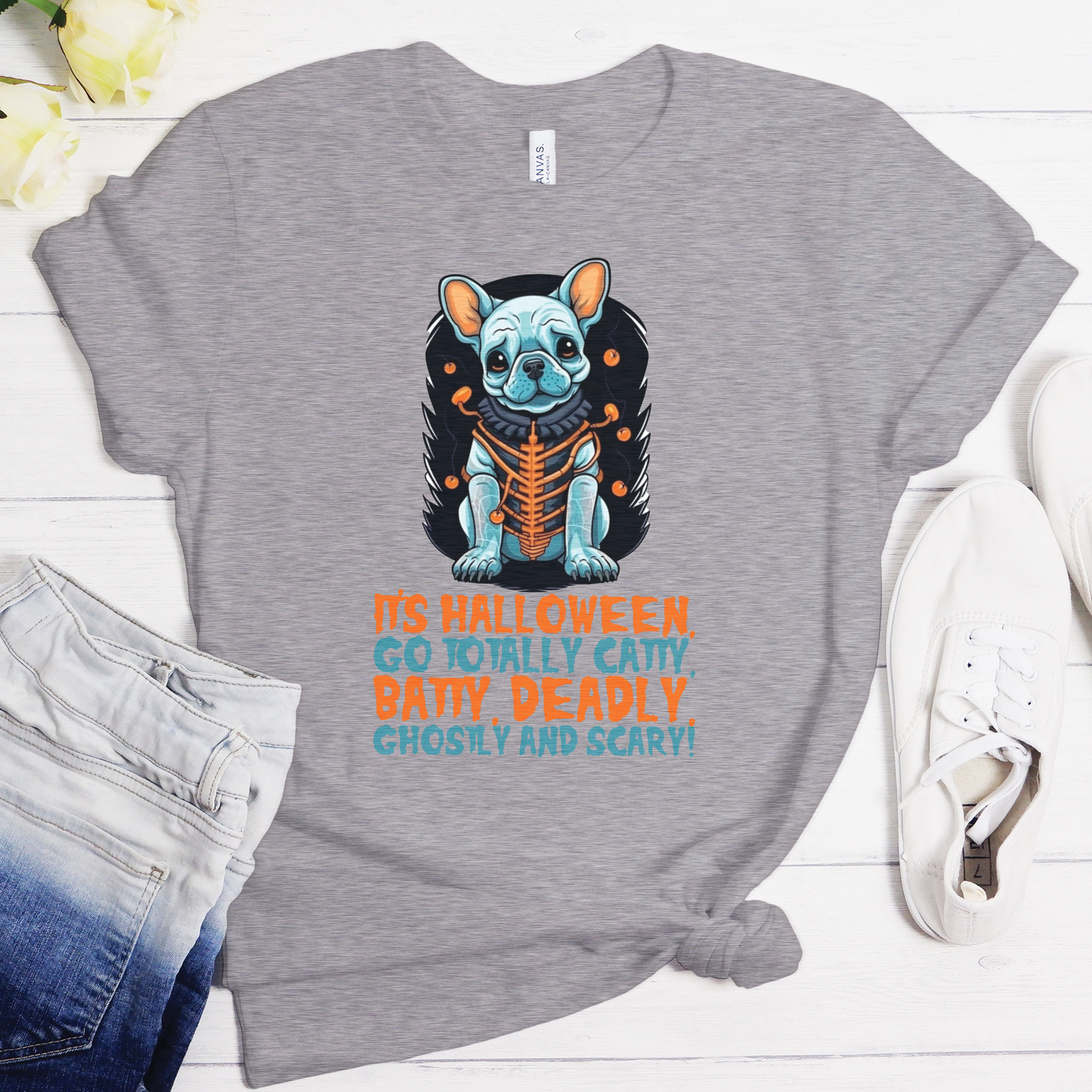 Stylish Spooktacular Halloween Bulldog - Unisex T-shirt for Street Style