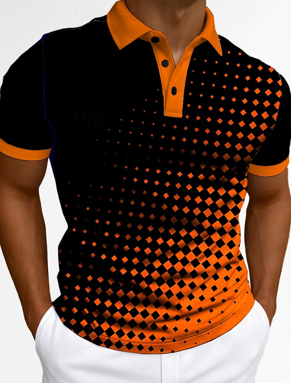 Men's Polo Business Casual Turndown Short Sleeve Modern Geometric Buttons Summer Orange / Black Yellow Green Polo
