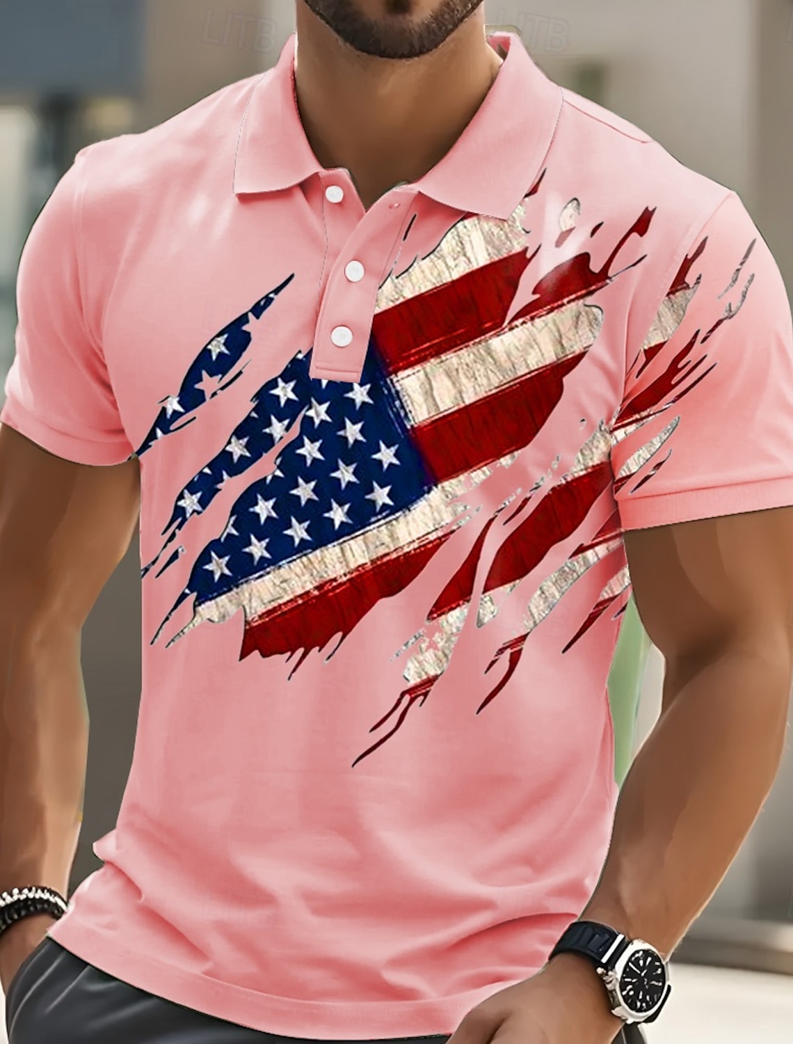 4th of July 2026 250th Men's American US Flag Polo Short Sleeve Polo Shirts Collared Shirts Casual Outdoor Daily Wear 3D Print Summer Blue White Dark Blue