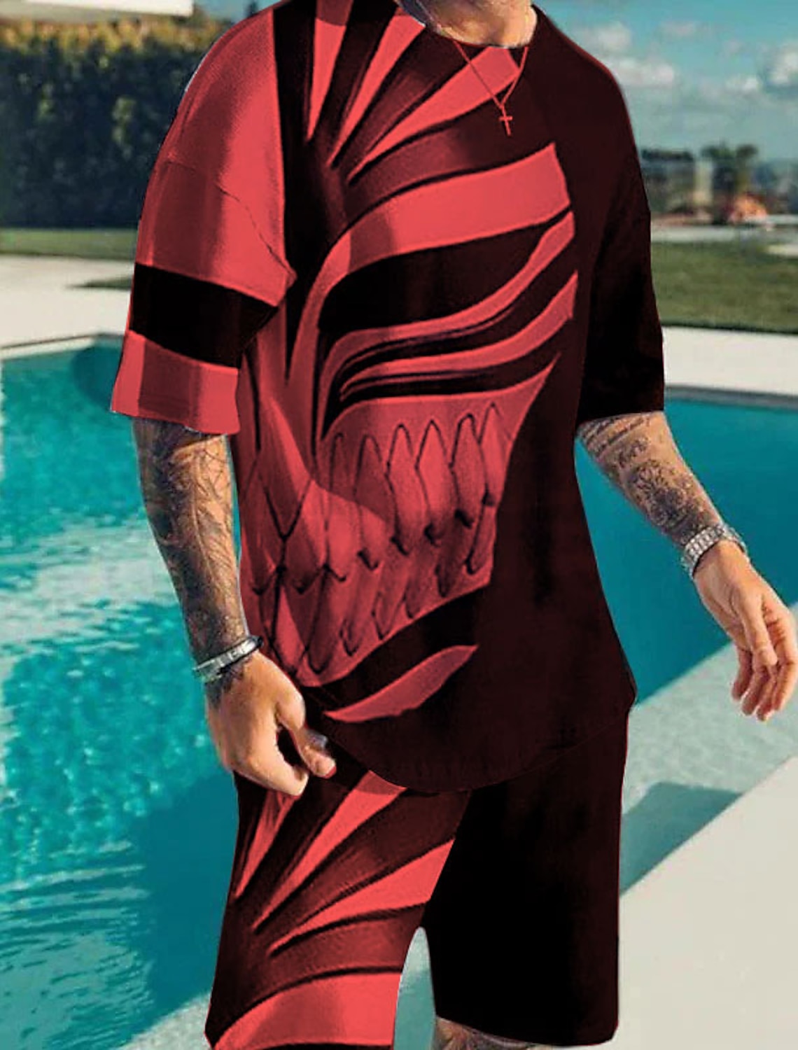 Men's Graphic Prints Technology 2pcs Tees sets Matching Short Sleeve