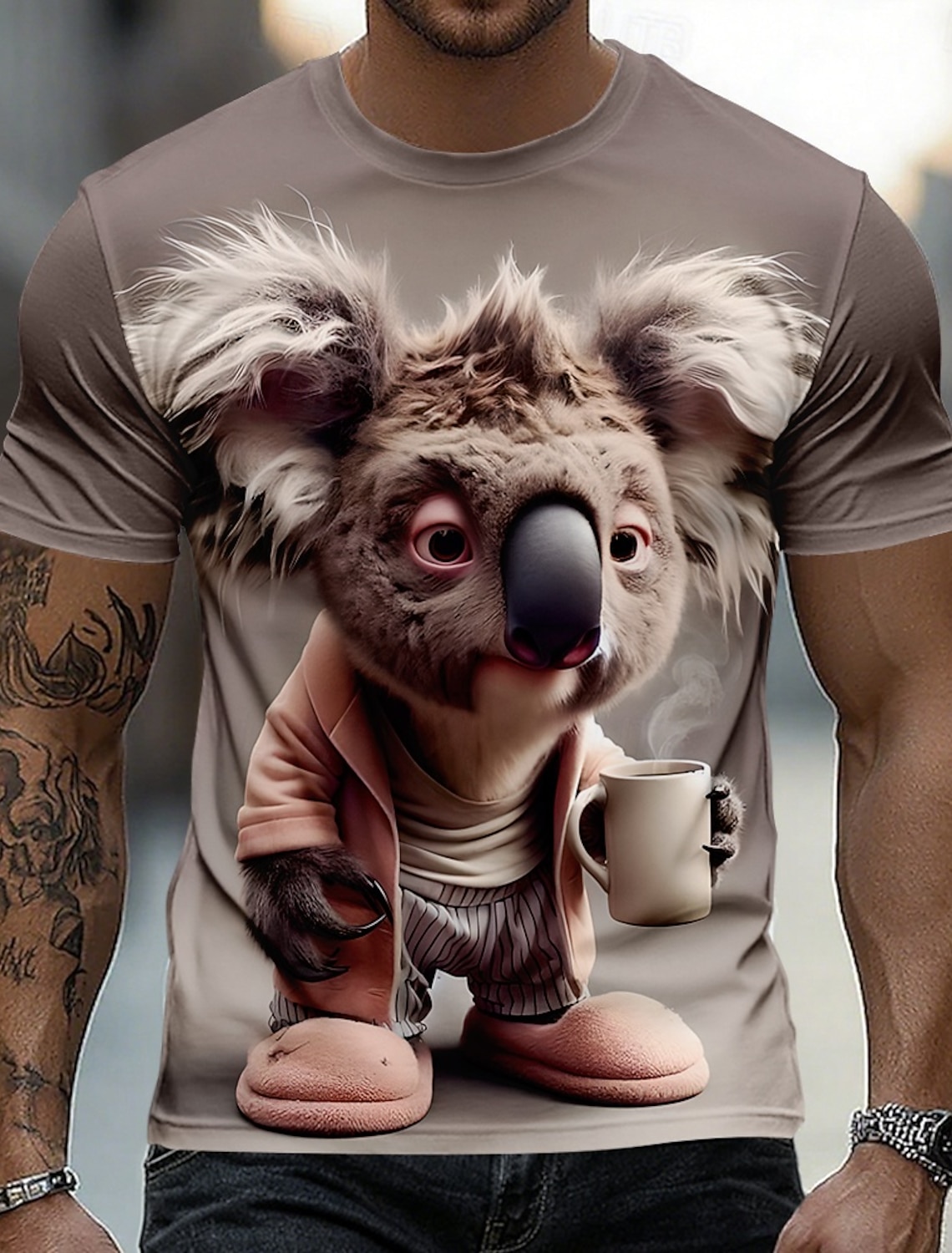 Men's Animal T Shirt Short Sleeve T shirt 3D Print Crew Neck Shirt Funny Casual Daily Street Khaki Light Grey Army Green Summer Spring Clothing Apparel S M L XL 2XL 3XL