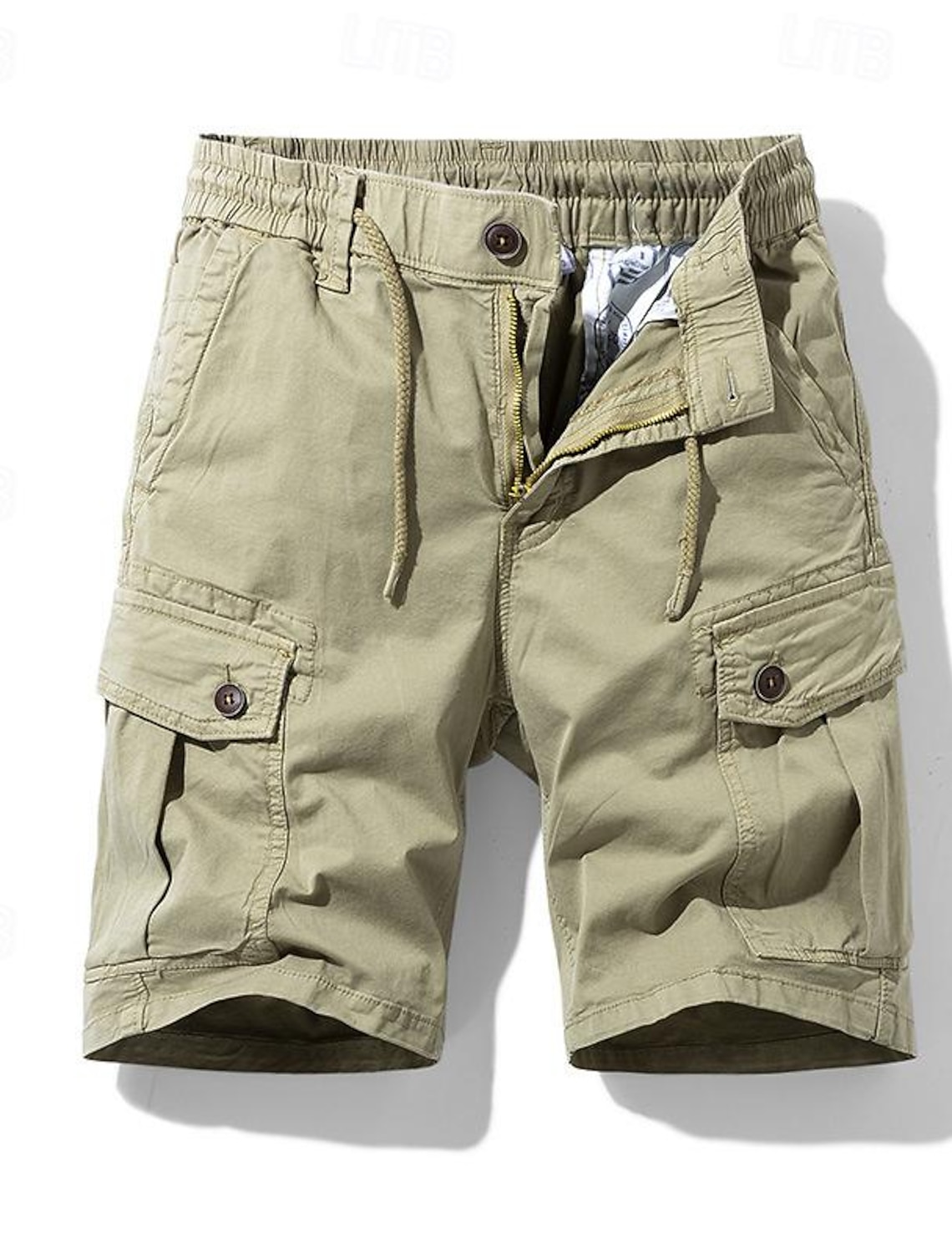 Men's Tactical Shorts Cargo Buttons Drawstring Elastic Waist Plain