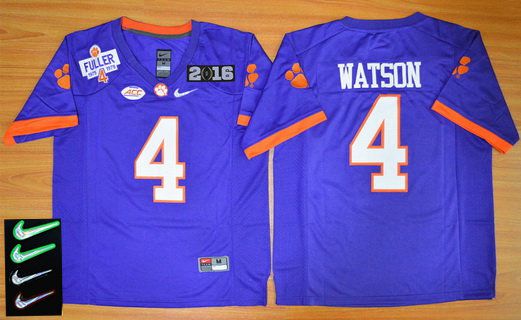 Men's CLE Tigers Purple 2016 match worn Deshaun Watson #4 home jersey