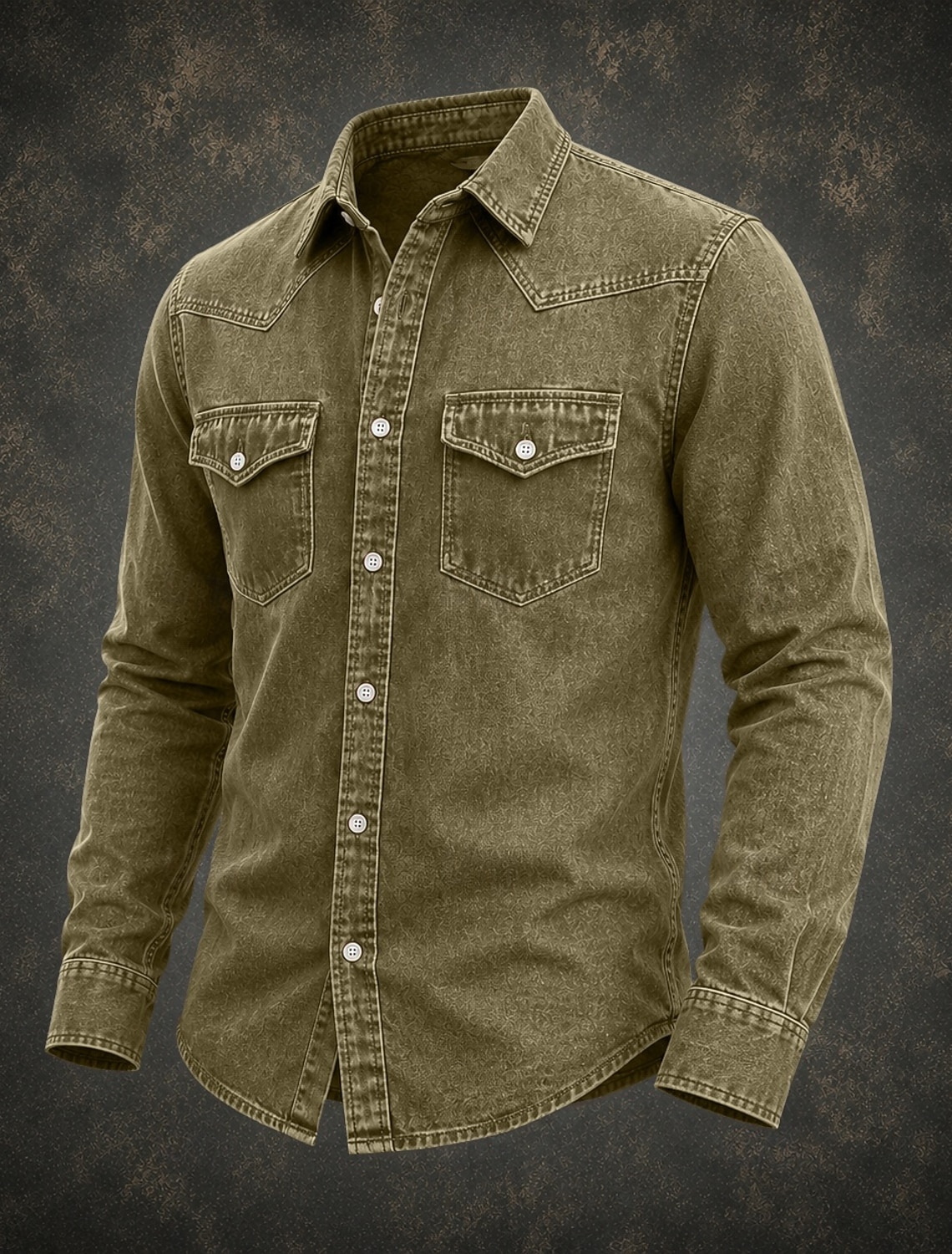 SoftFade™ Men Shirt Cargo Shirt Acid Wash Shirt Garment Dyed Black Burgundy Green Light Blue Long Sleeve Plain Shirt Collar Casual Daily Front Pocket Clothing Apparel Elegant Fashion Casual