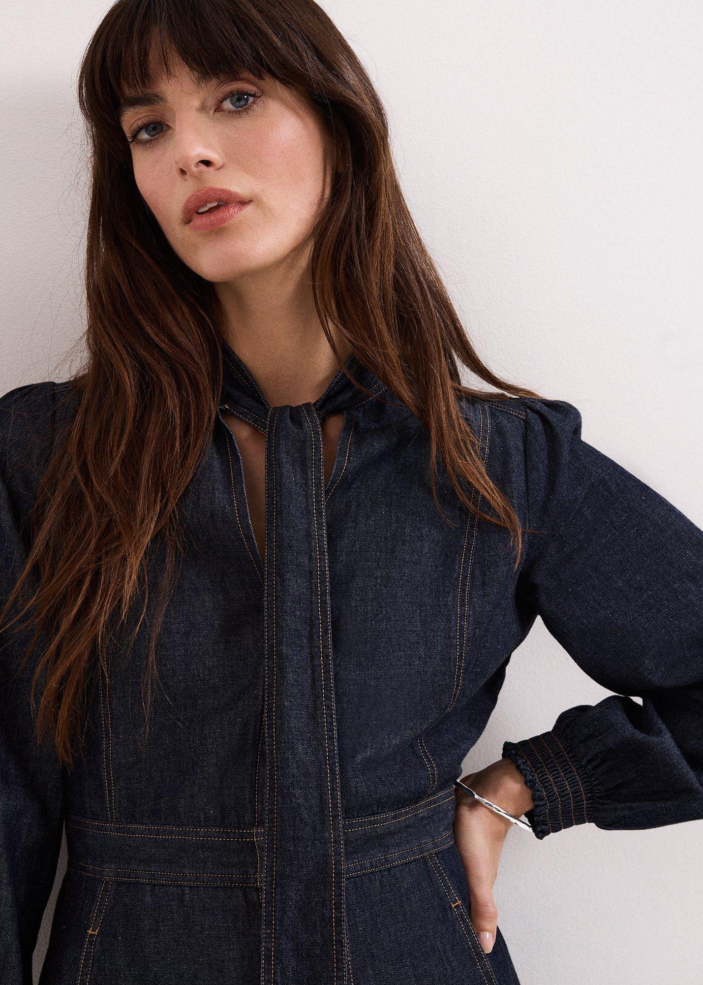 Petite Patricia Denim Pussybow Jumpsuit