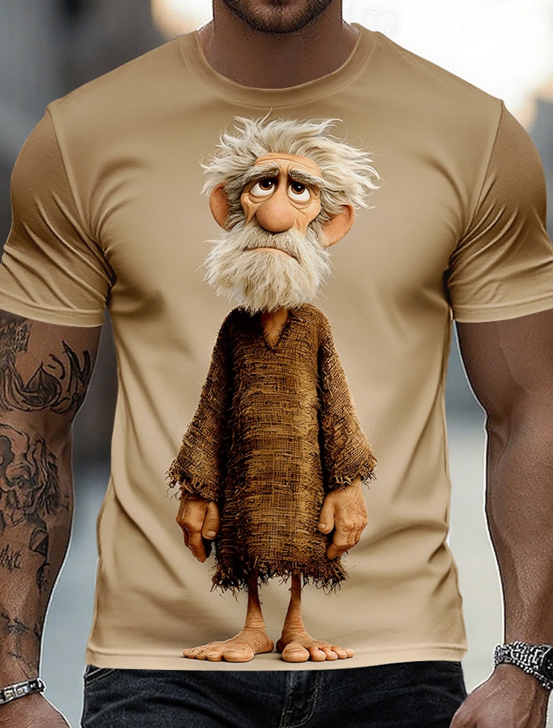 Funny 3D Graphic Cool Old Man with White Beard & Sunglasses Men's Teal T-Shirt - Quirky Grandpa Caricature Design Short Sleeve Crew Neck Summer Beach Holiday Tee - Unique Father's Day Gift Apparel
