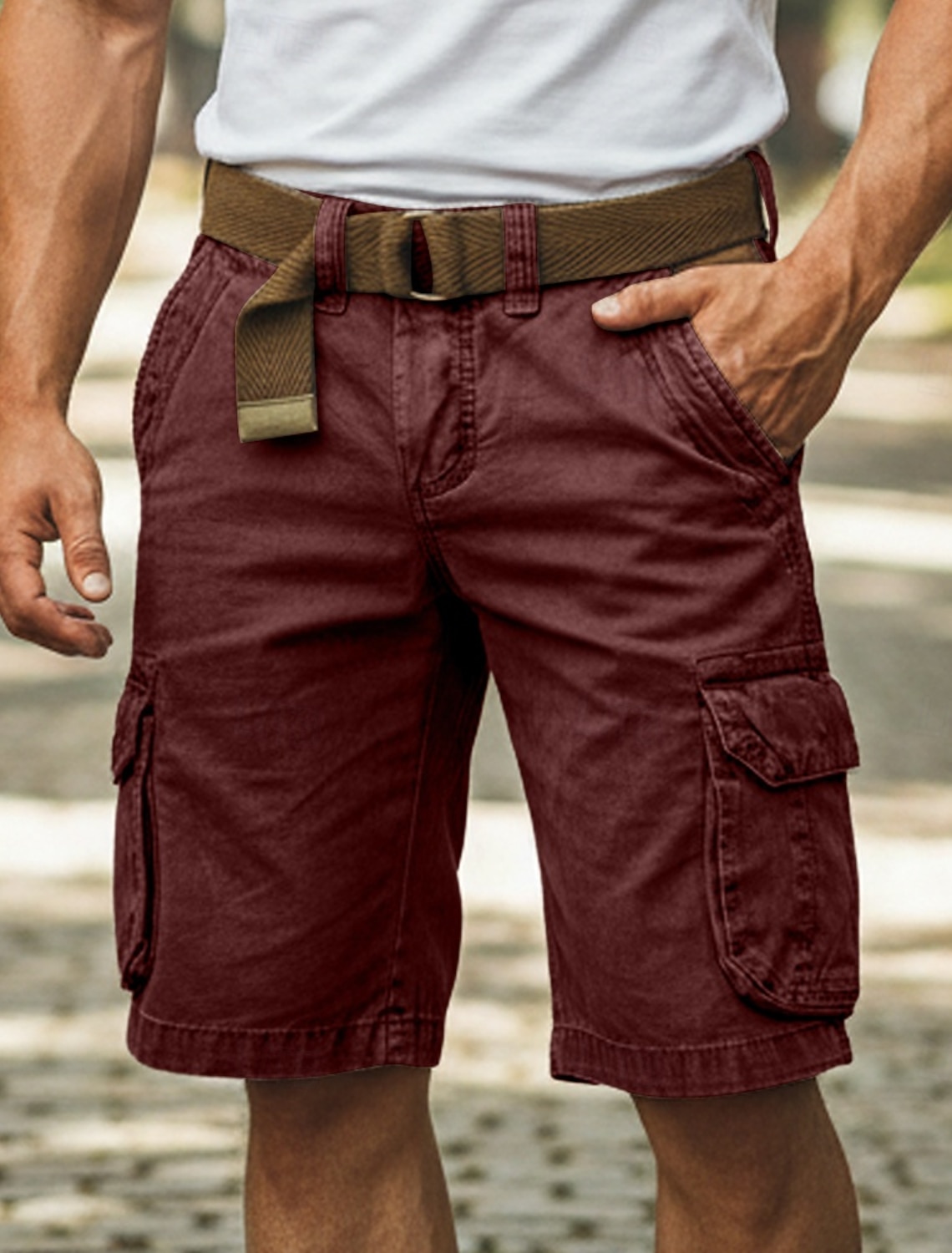 Men's Tactical Cargo Shorts Casual Pocket Elastic Waist Plain Solid #2