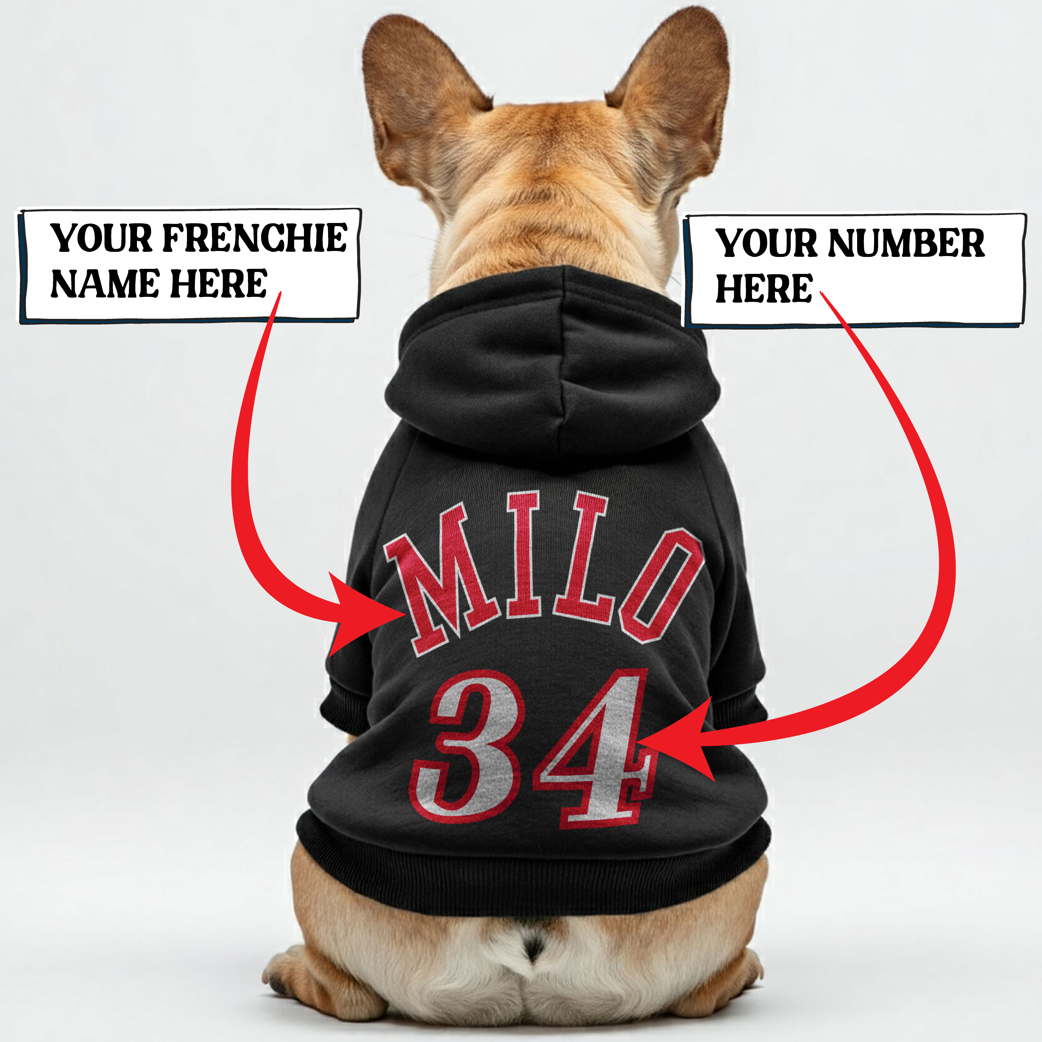 Trendy Personalized French Bulldog Hoodies With Custom Name And Numbe...