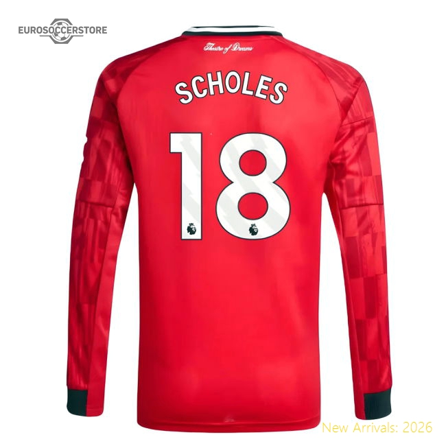 2025-2026 Man Utd Long Sleeve Home Soccer Shirt (Kids) (Scholes 18)