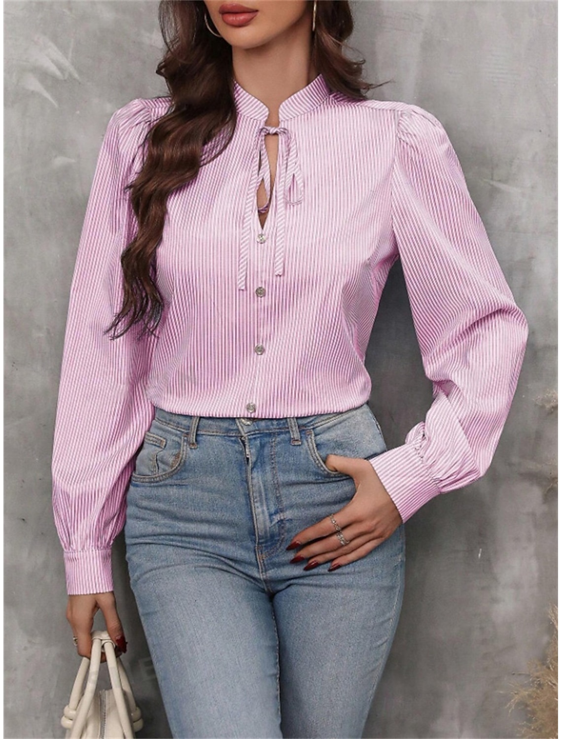 Women's Shirt Blouse Stylish Casual Striped Regular Tops Long Sleeve V Neck Patchwork Regular Fit Work Daily Going out Summer Spring Fall