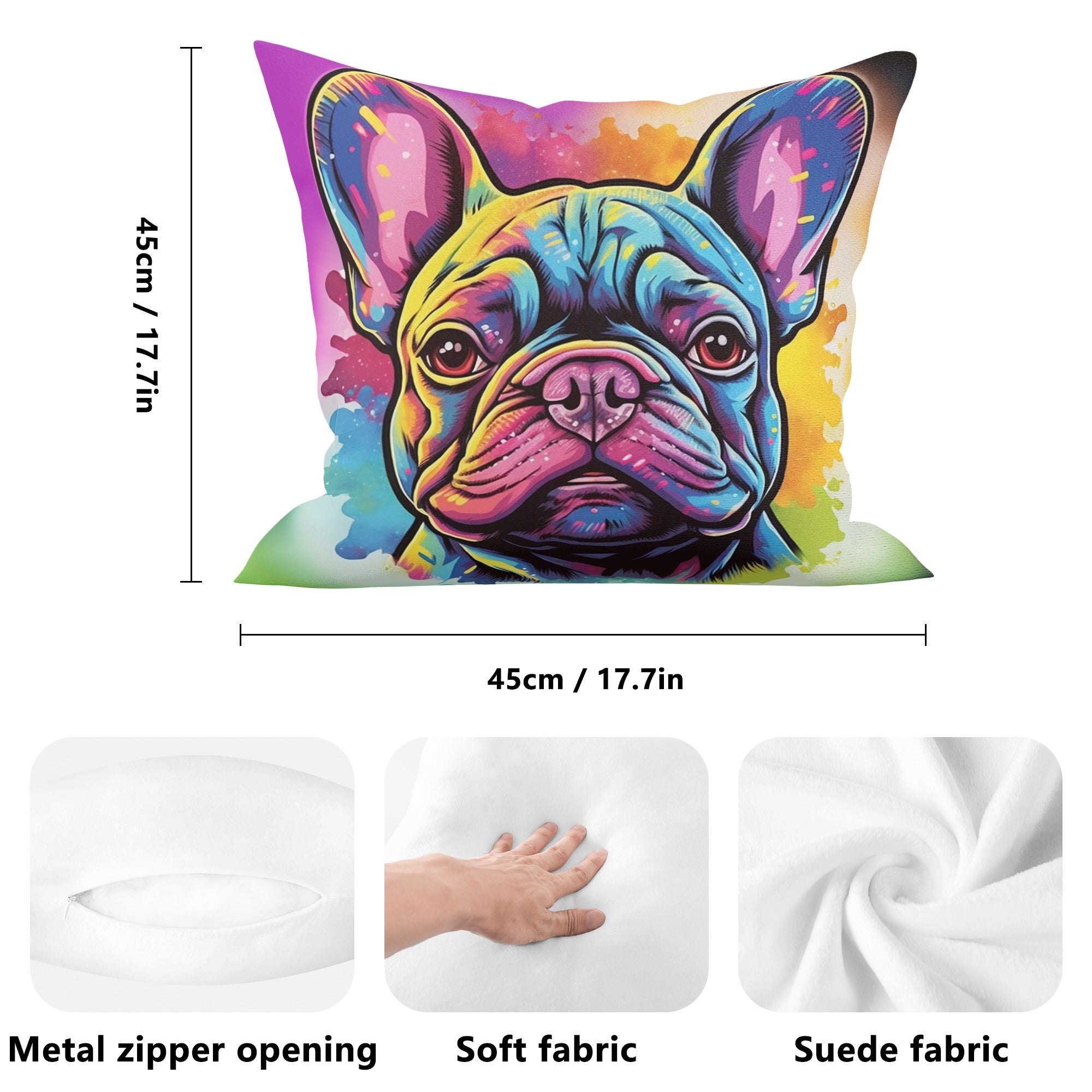 French Bulldog Adorable Frenchie Face Pillow Cover Durable Dog Item