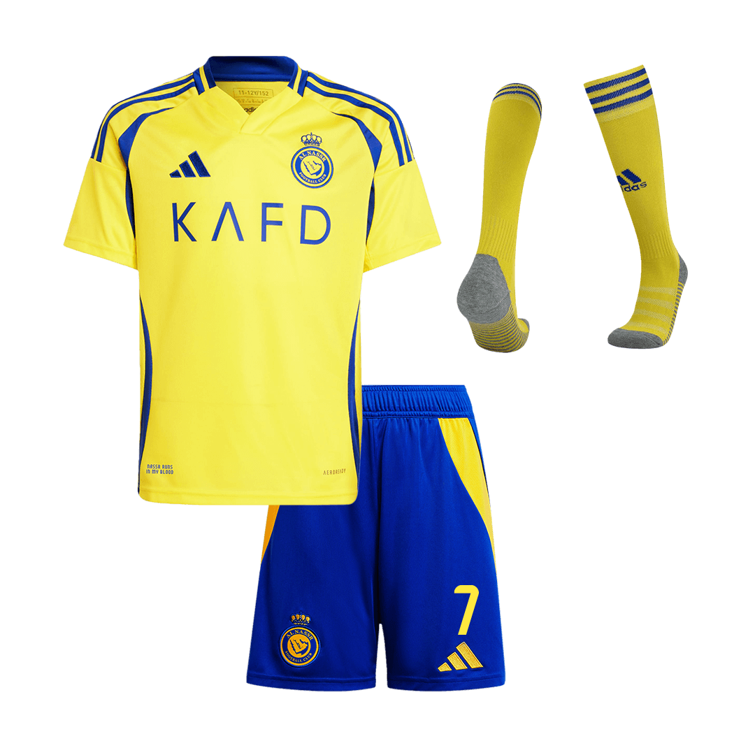 Kid's RONALDO #7 Al Nassr Home Soccer Jersey Kit(Jersey+Shorts+Socks)