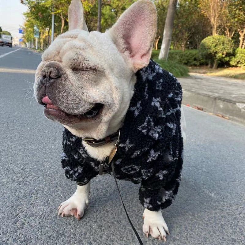 Trendy French Bulldog Sherpa Hoodie – Double-layer Thick Winter Dog J...