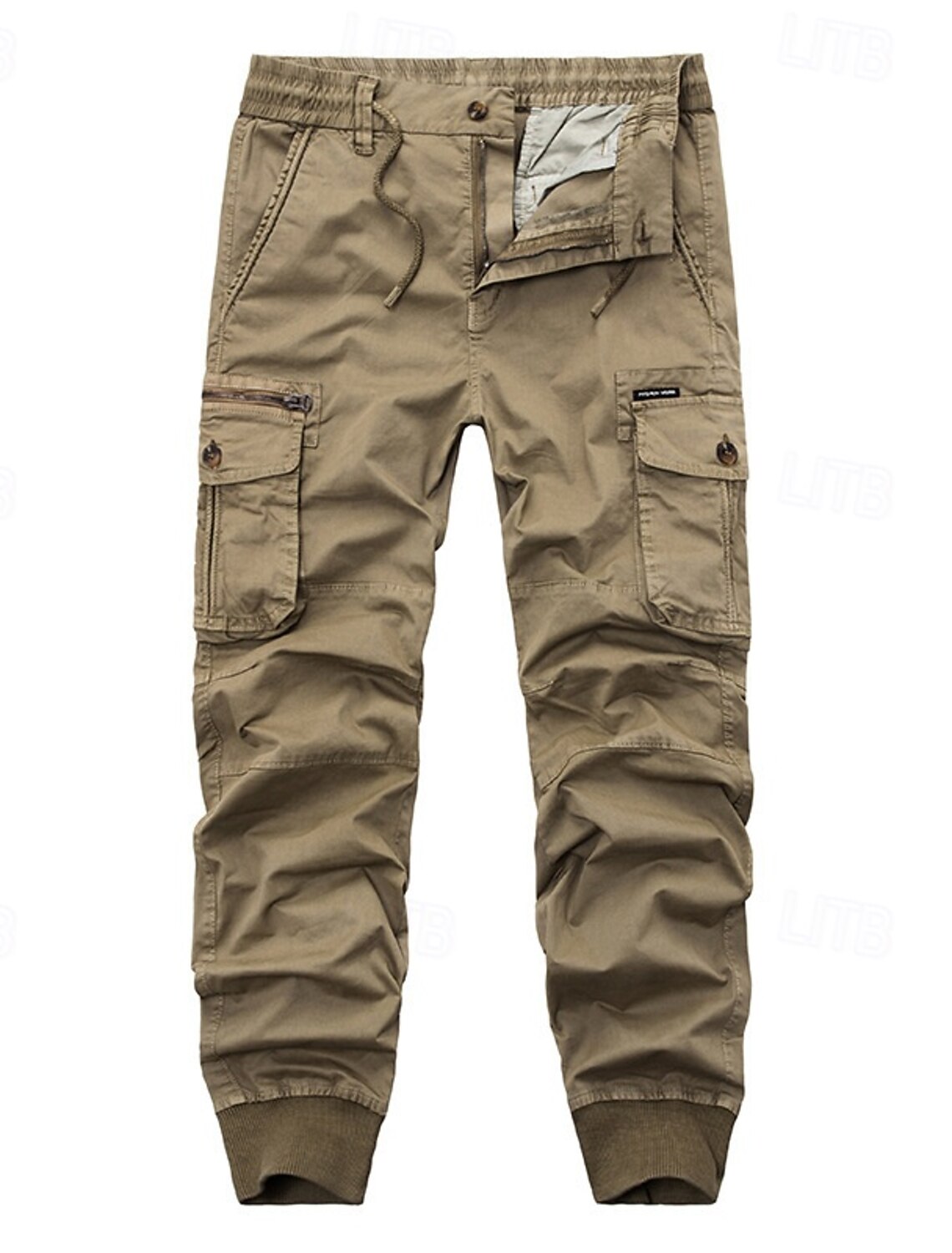 Men's Cargo Pants Joggers Trousers Tactical Pants Buttons Multi Pocket Elastic Cuff Plain Wearable Daily Outdoor Camping & Hiking Fashion Classic Khaki Black