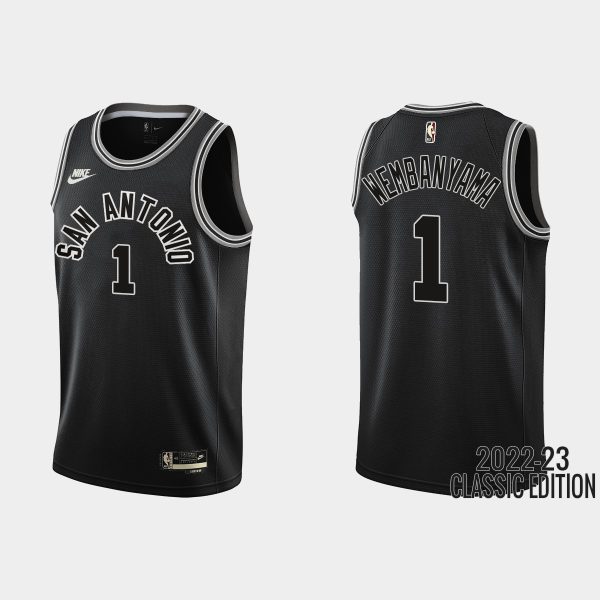 San Antonio Spurs #1 Victor Wembanyama Black Men¡¯s Nike NBA 2022-23 Classic Edition Jersey
