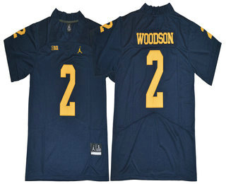 Men's UM Wolverines Blue 2017 premium Charles Woodson #2 away jersey