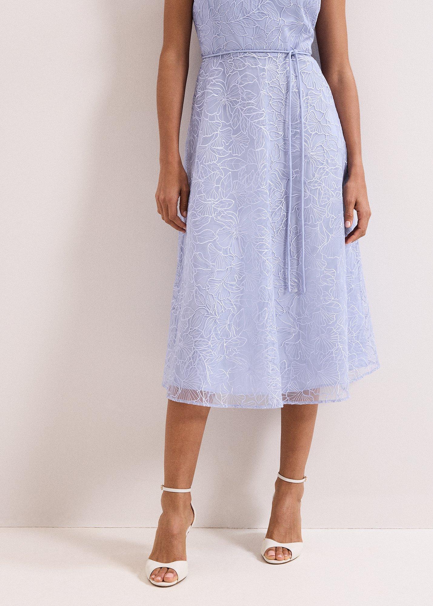 Sakura Blue Embroidered Midi Dress