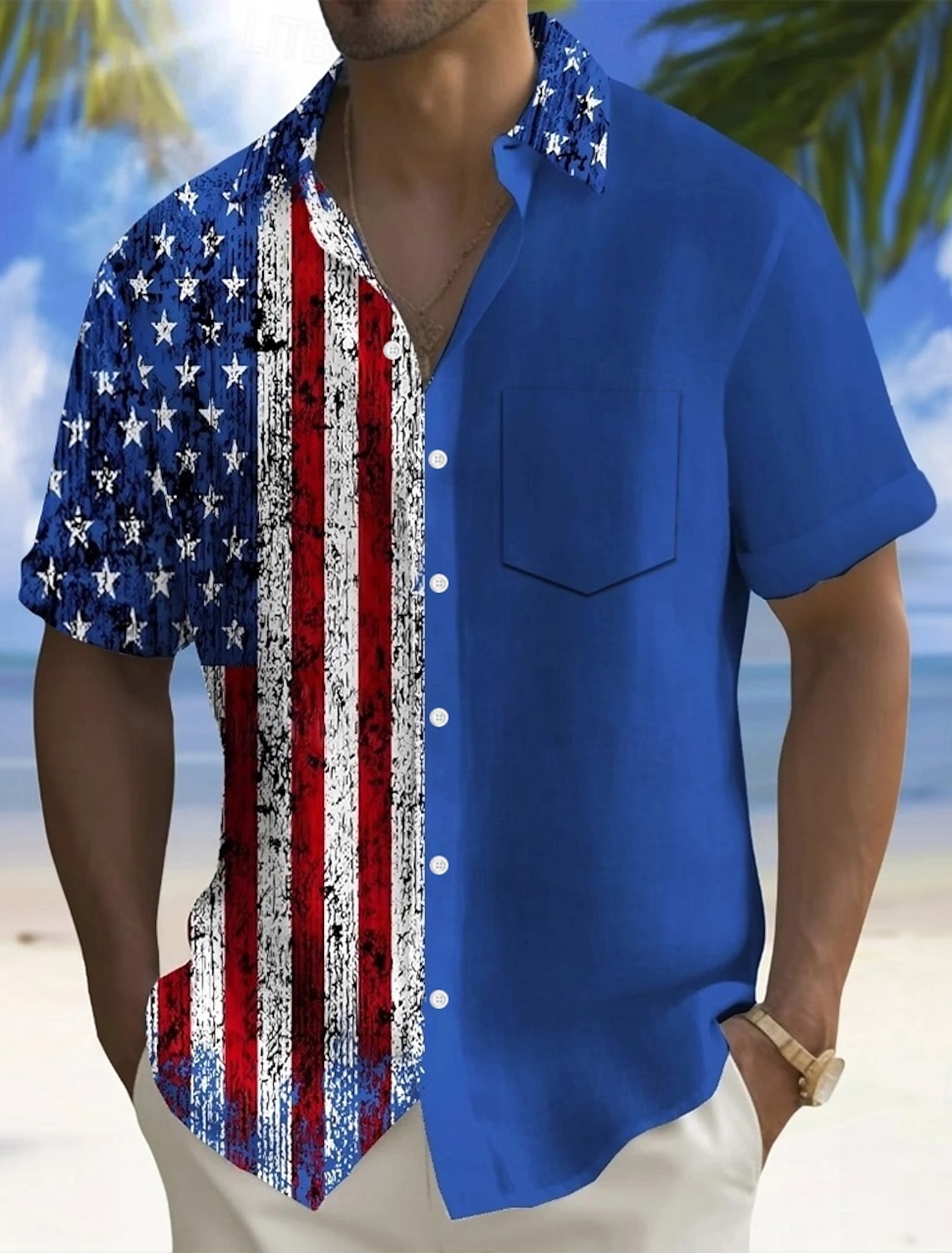 Men's 4th of July U.S. 250th Anniversary Cross US Flag Shirt Cuban Collar Shirt Button Up Shirt Short Sleeve Patriotic Holiday Summer Spring Camp Collar Shirt 3D Print Blue Blue red Purple Dark Blue