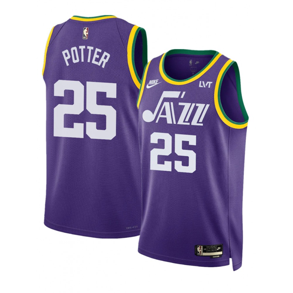 Men's Utah Jazz #25 Micah Potter Purple 2023 Classic Edition Stitched Basketball Jersey