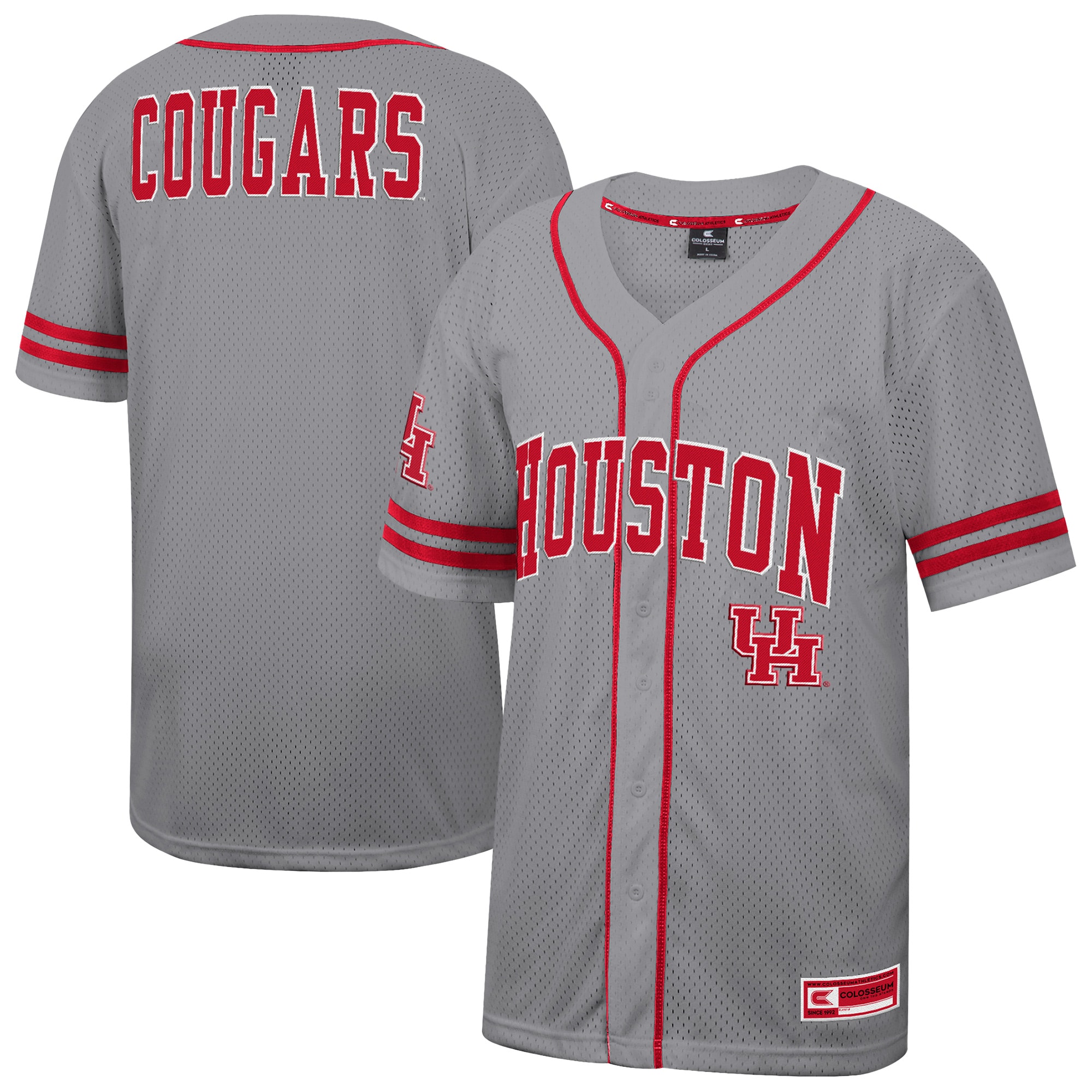 [NJP] Youth Houston Cougars Colosseum Free Spirited Baseball Jersey - Gray
