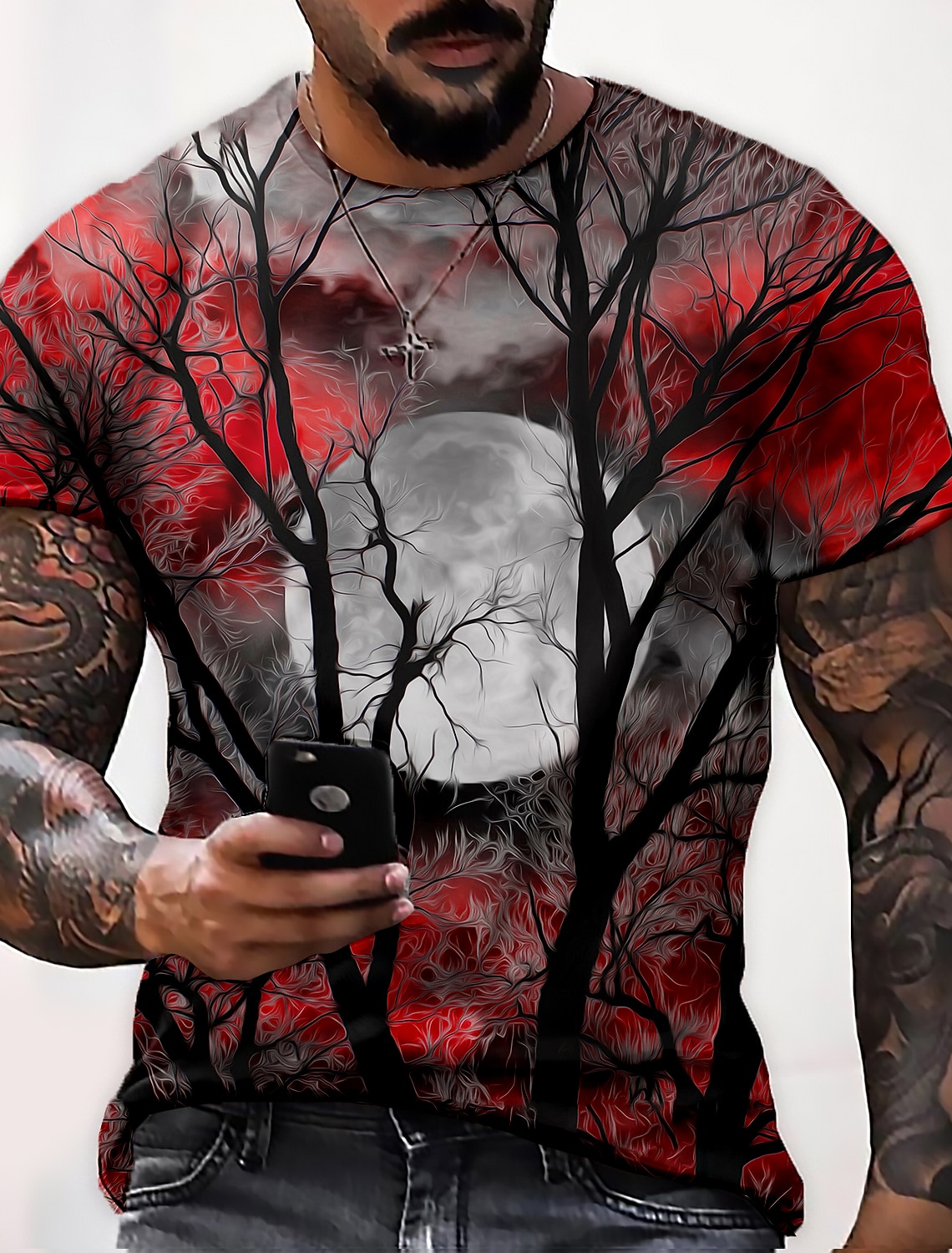 Men's Unisex Moon Spooky Moon Graphic Prints Shirt T Shirt Tee Short Sleeve T shirt 3D Print Crew Neck Shirt Designer Casual Big and Tall Daily Holiday Wine Yellow Red Summer Clothing