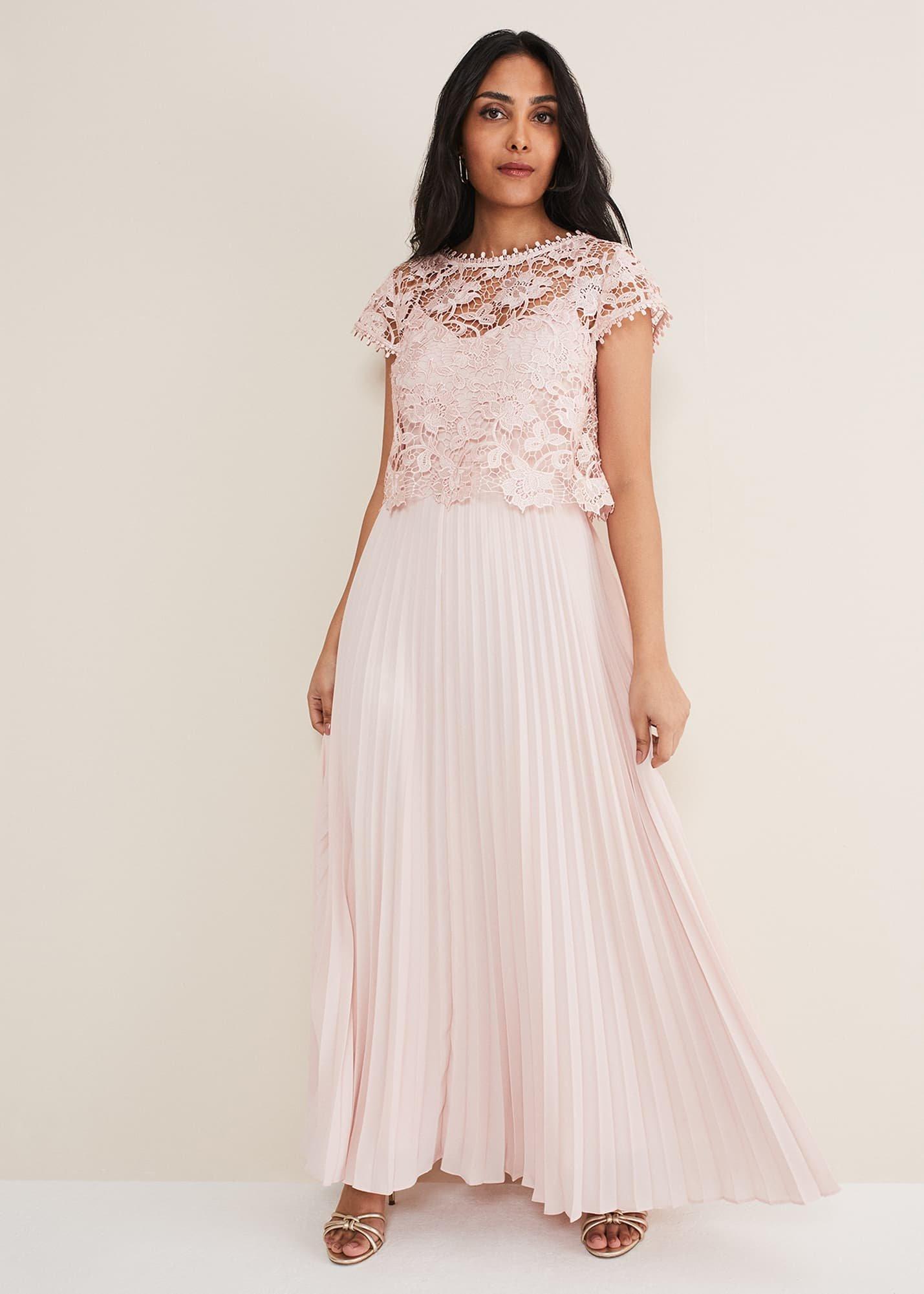 Petite Michelle Lace Pleated Maxi Dress