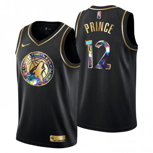 Minnesota Minnesota Timberwolves #12 Taurean Prince Mens Golden Edition Diamond Logo 2021/22 Swingman Jersey ¨C Black Mens